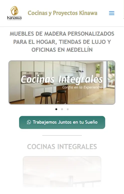 Diseño del sitio web de Cocinas Kinawa realizado por Amarillo LAB, especialistas en diseño web en Medellín.